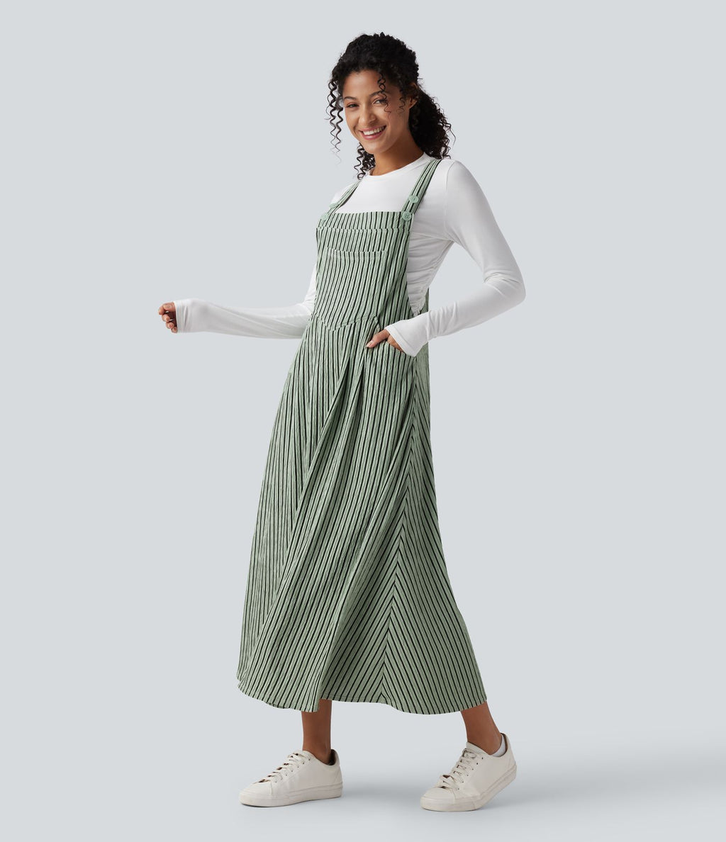 Robe décontractée midi fluide à rayures avec poches