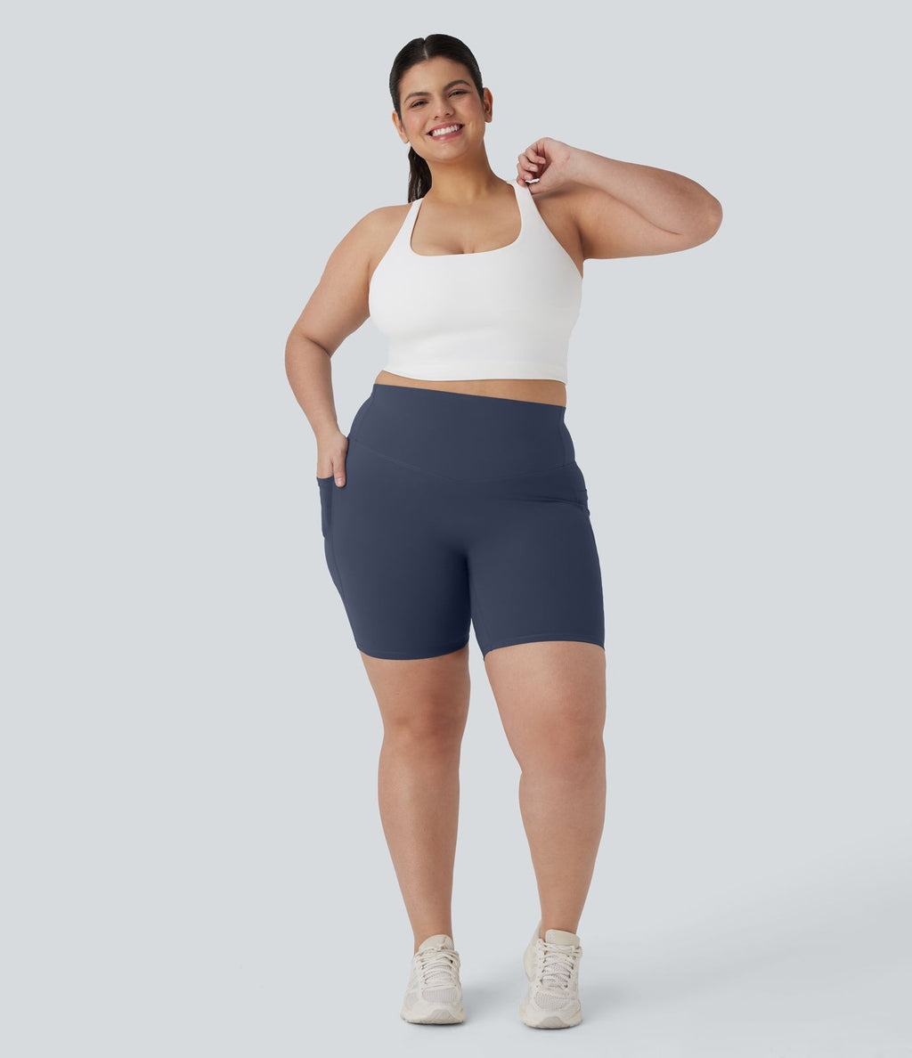 Short cycliste 17,5 cm d'entraînement gainant taille haute grande taille avec poches Halara UltraSculpt™