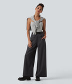 Pantalon tailleur ample taille mi-haute avec poches