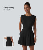 SoftlyZero™ QuickDry Combinaison-short yoga col rond sans manches avec découpe dos et poches — Easy Peasy