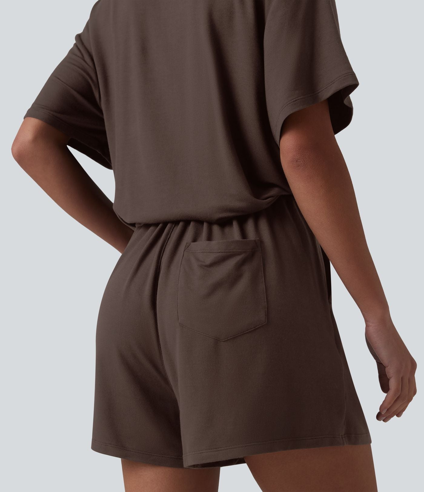 Combinaison-short casual henley à manches courtes avec poches — Easy Peasy