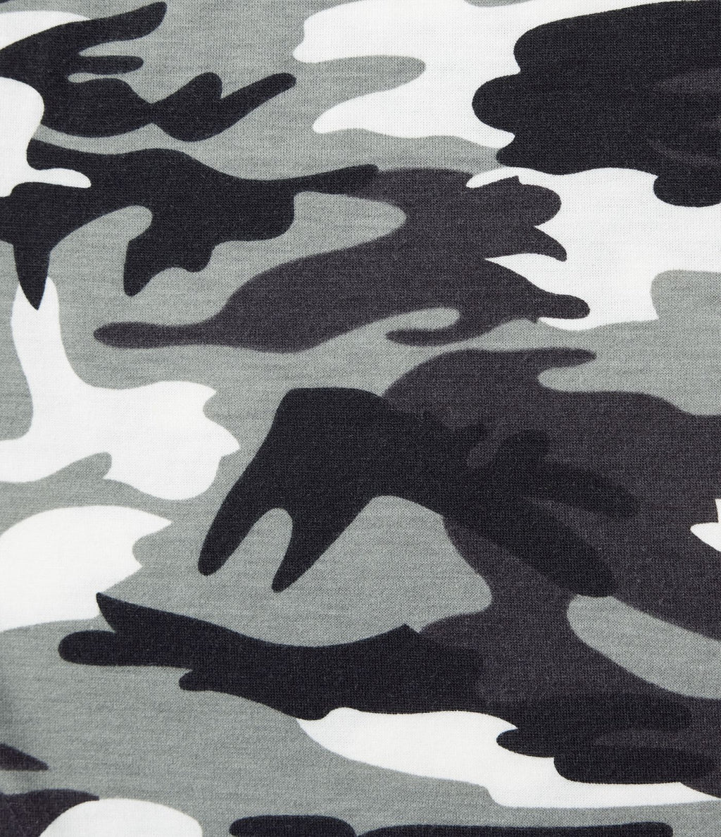 T-shirt casual col rond manches courtes échancré imprimé camouflage