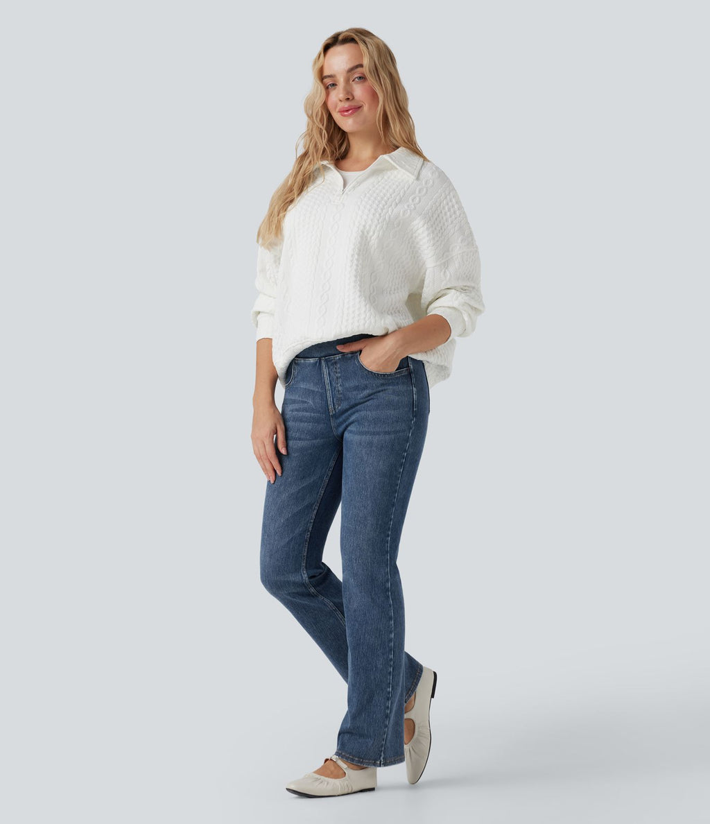 Halara Flex™ Jean évasé casual délavé taille haute gainant avec poches