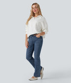 Halara Flex™ Jean évasé casual délavé taille haute gainant avec poches