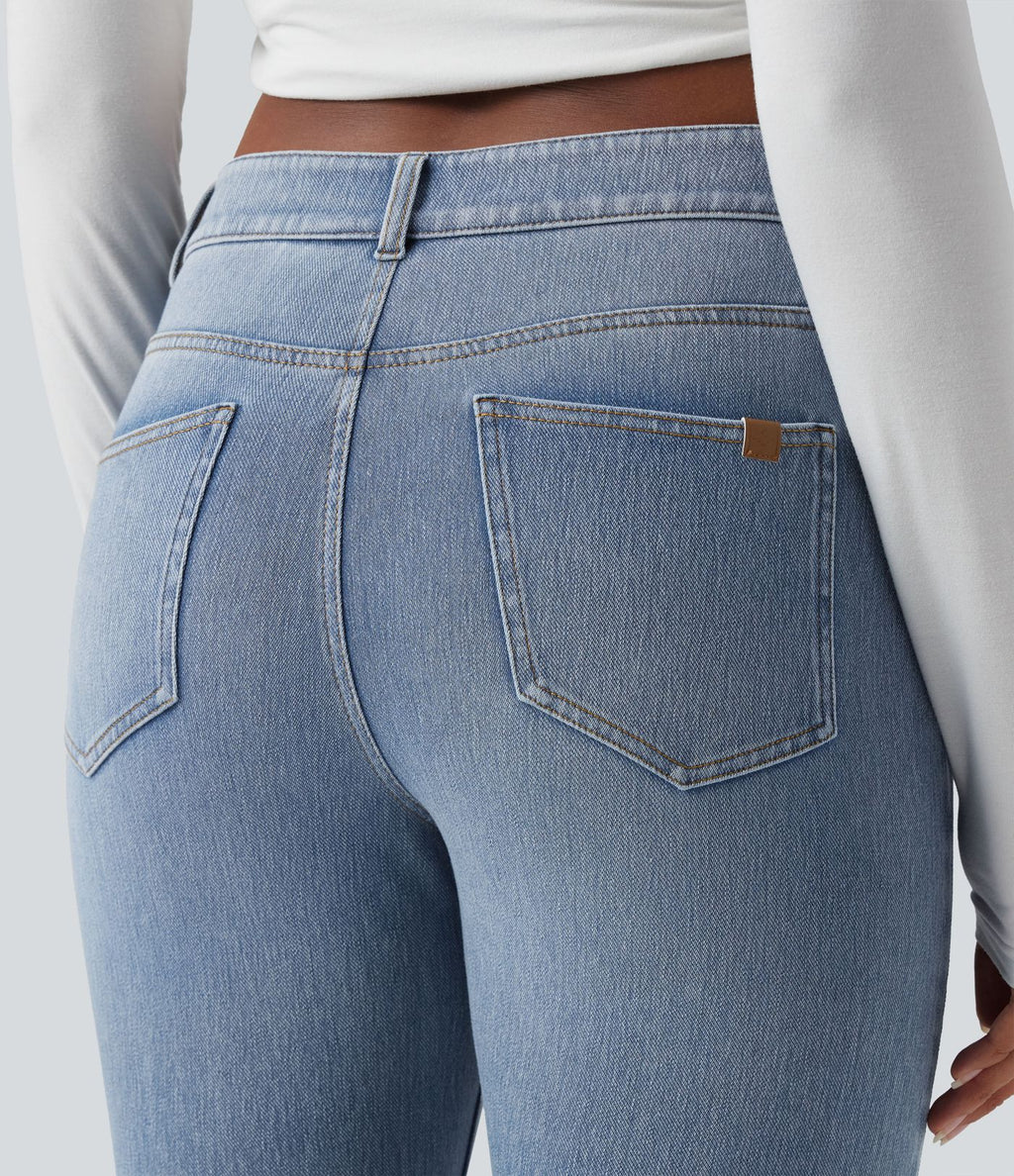 Jean bootcut délavé Halara Flex™ taille basse avec bouton, fermeture éclair et poches multiples