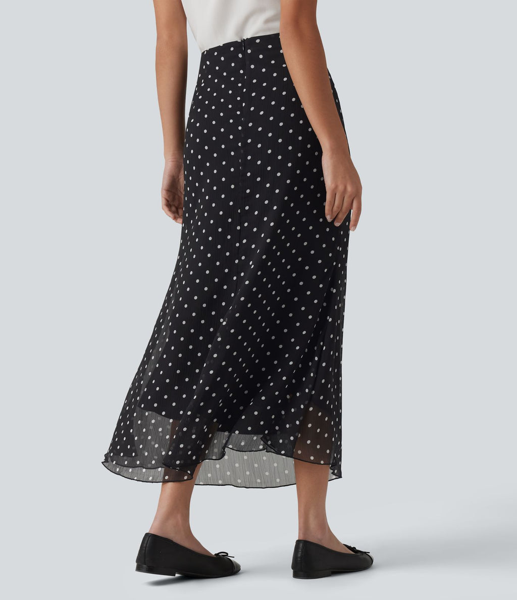 Jupe midi fluide sirène taille haute à pois