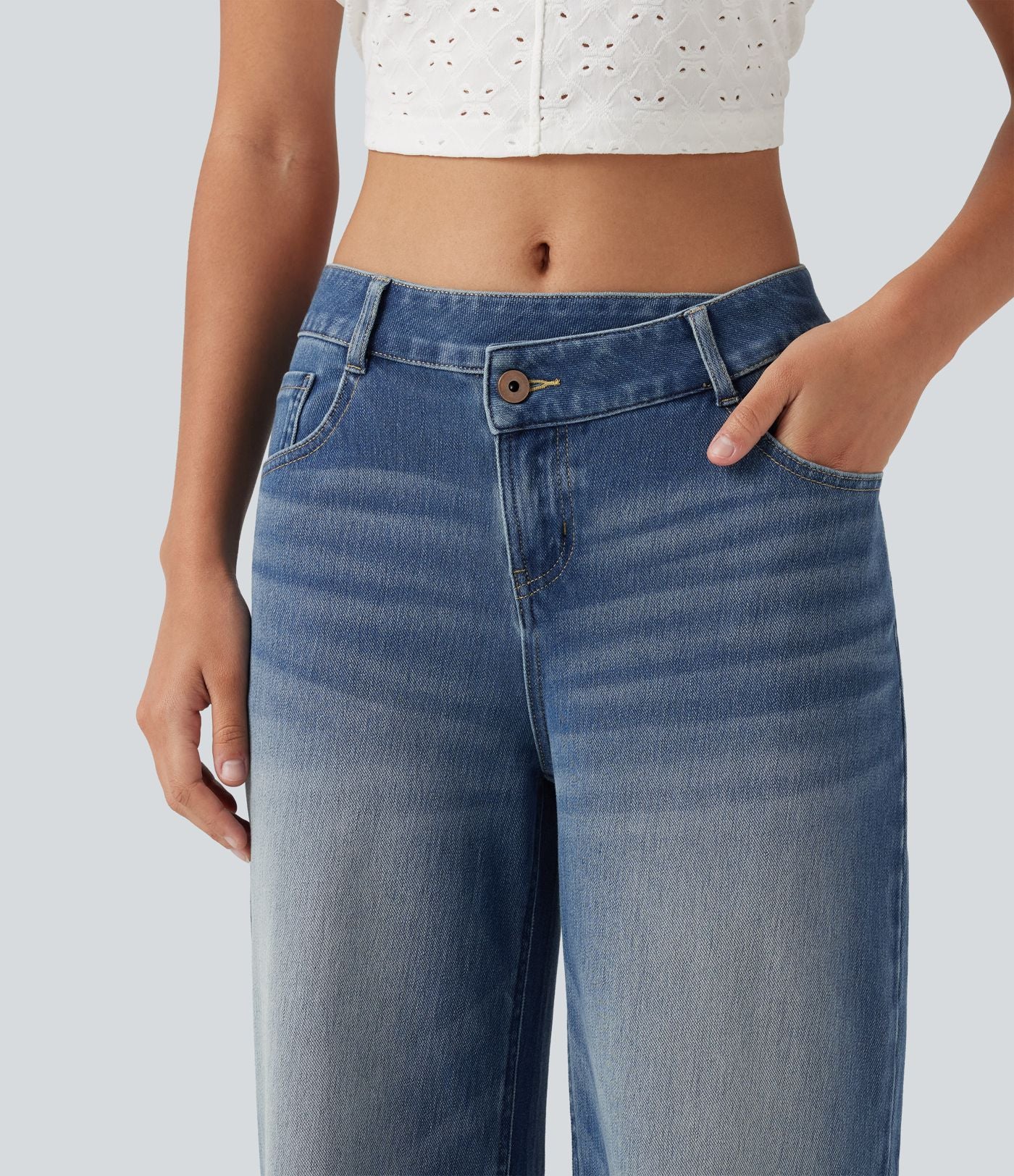 Jean large décontracté Halara Flex™ asymétrique taille mi-haute avec poches