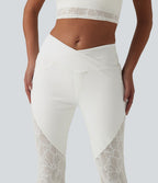 Halara Flex™ Jean évasé casual taille haute ventre plat croisé dentelle contrastée avec poches