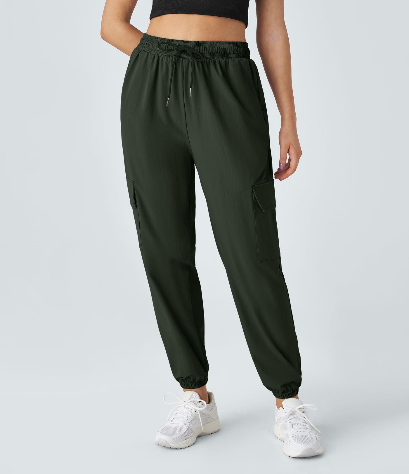 Jogging Cargo Casual à Taille Mi-Haute Cordon de Serrage et Poches Latérales