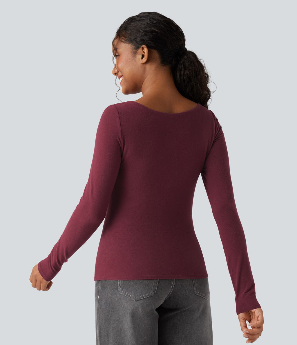 Top casual chaud push-up à col cœur et manches longues - Bonnet D/DD