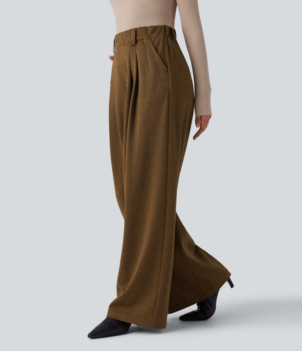 Halara Flex™ Pantalon tailleur baggy pied-de-poule taille haute avec poches