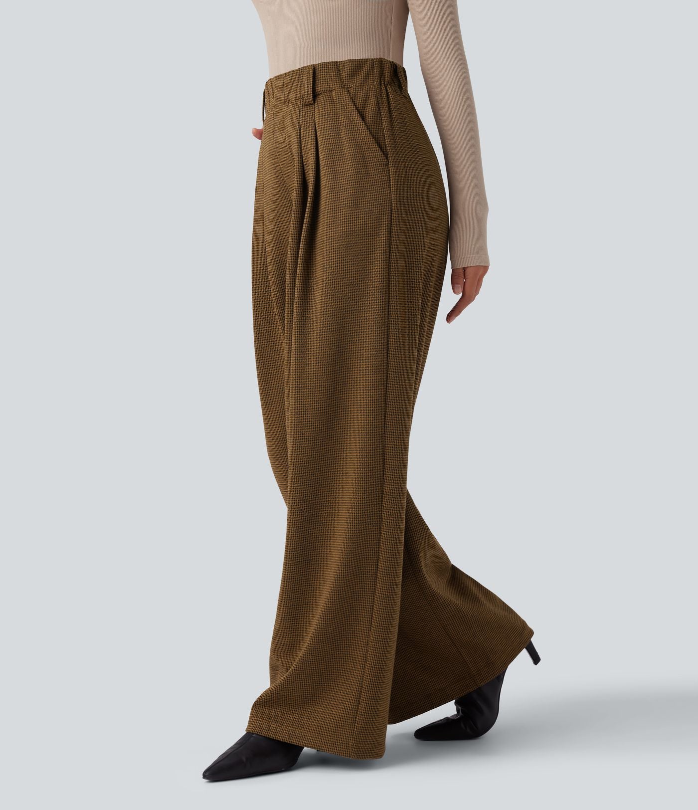 Halara Flex™ Pantalon tailleur baggy pied-de-poule taille haute avec poches