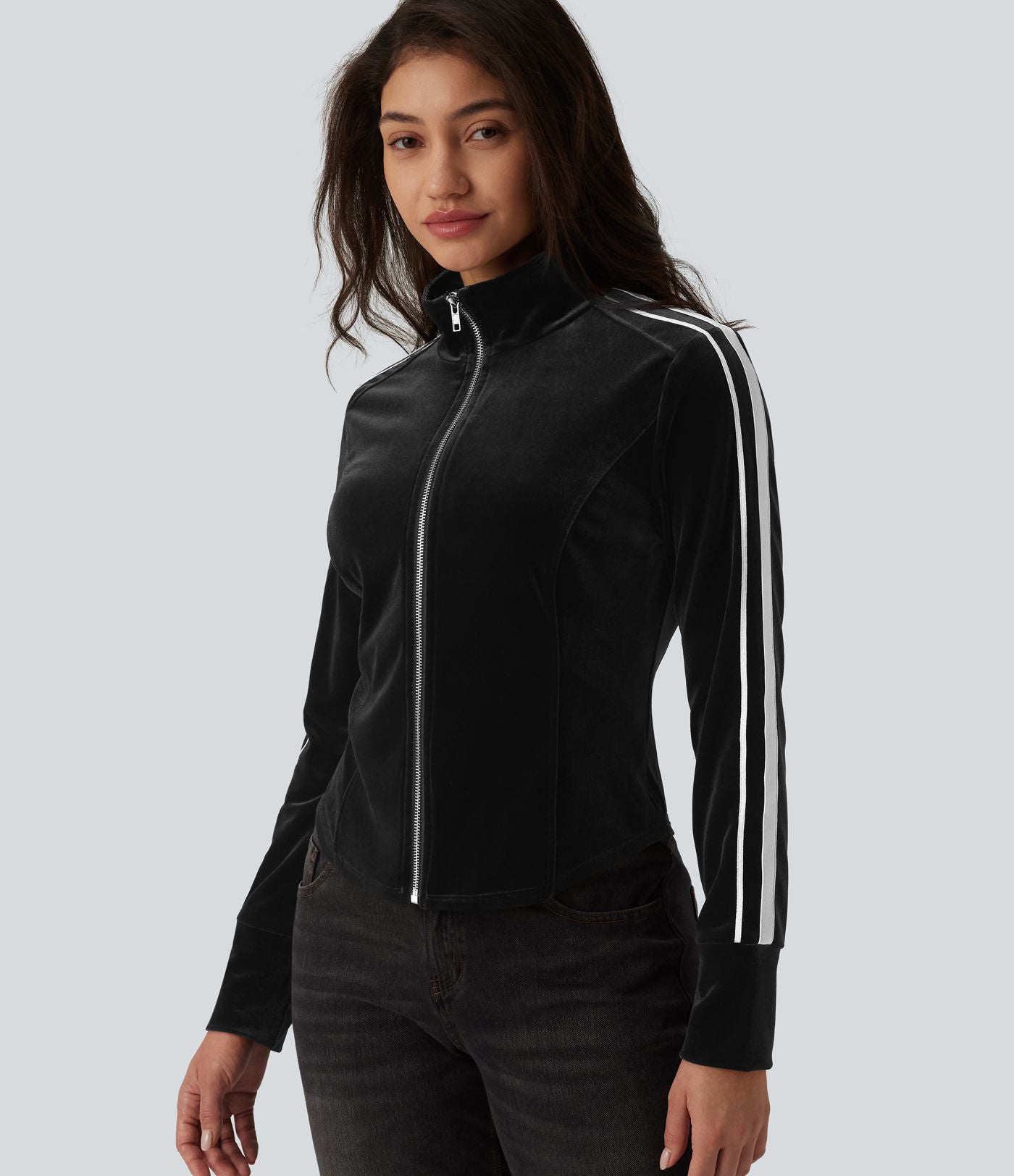 Veste casual en velours à rayures col cheminée et manches longues