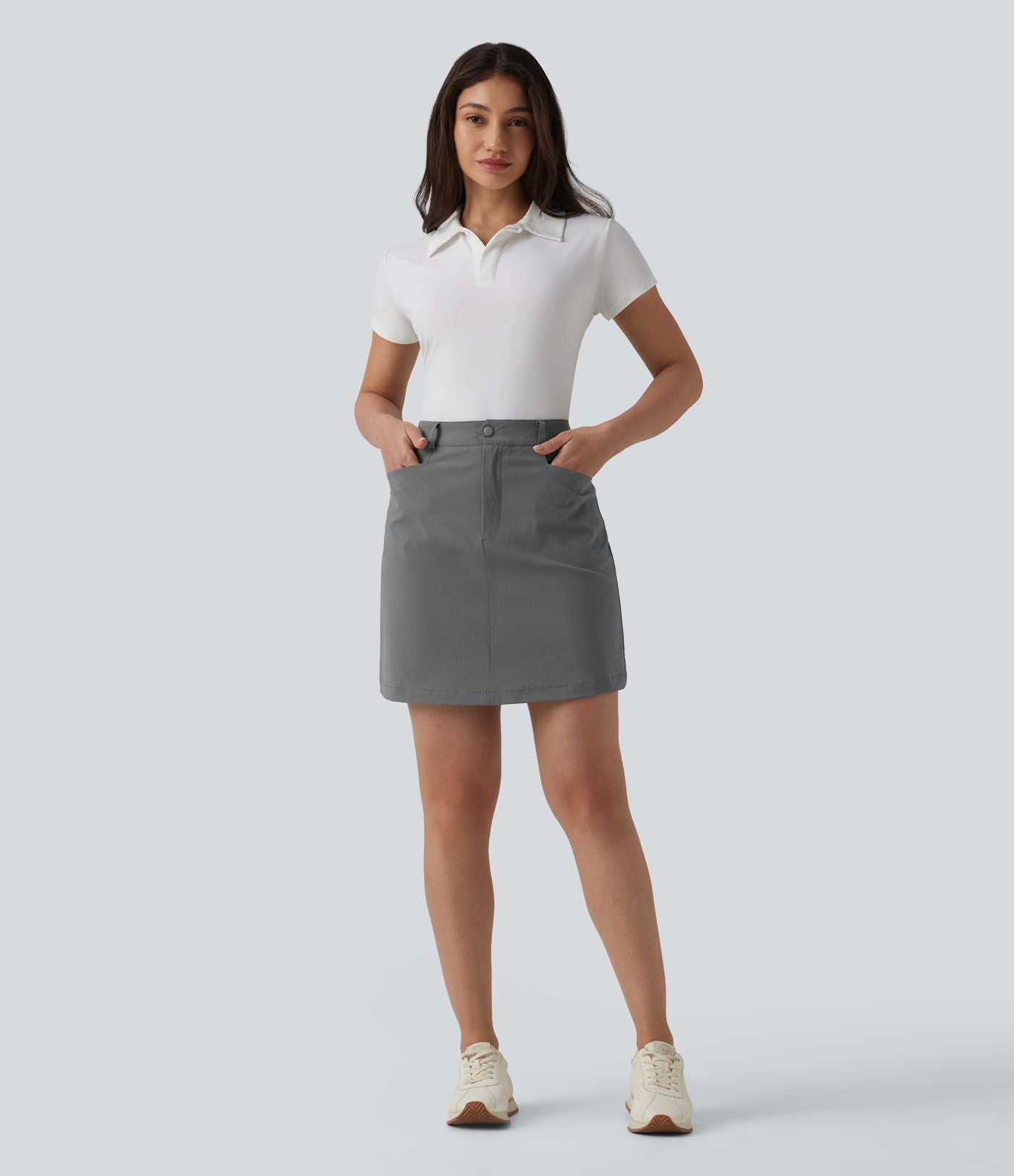 Jupe mini évasée de golf taille haute avec poches – Longueur allongée