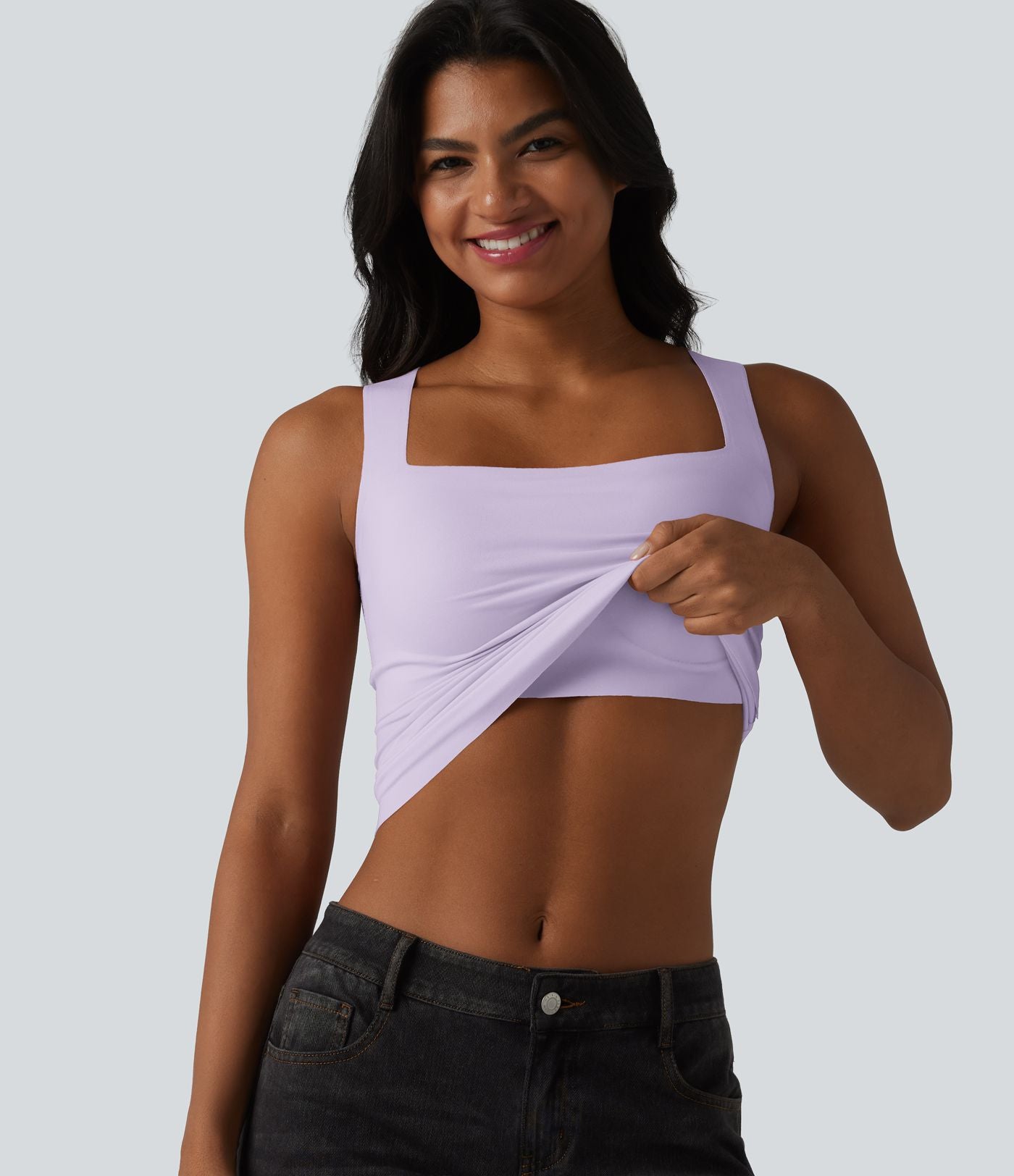 Débardeur décontracté col carré avec soutien-gorge intégré bonnets B-E