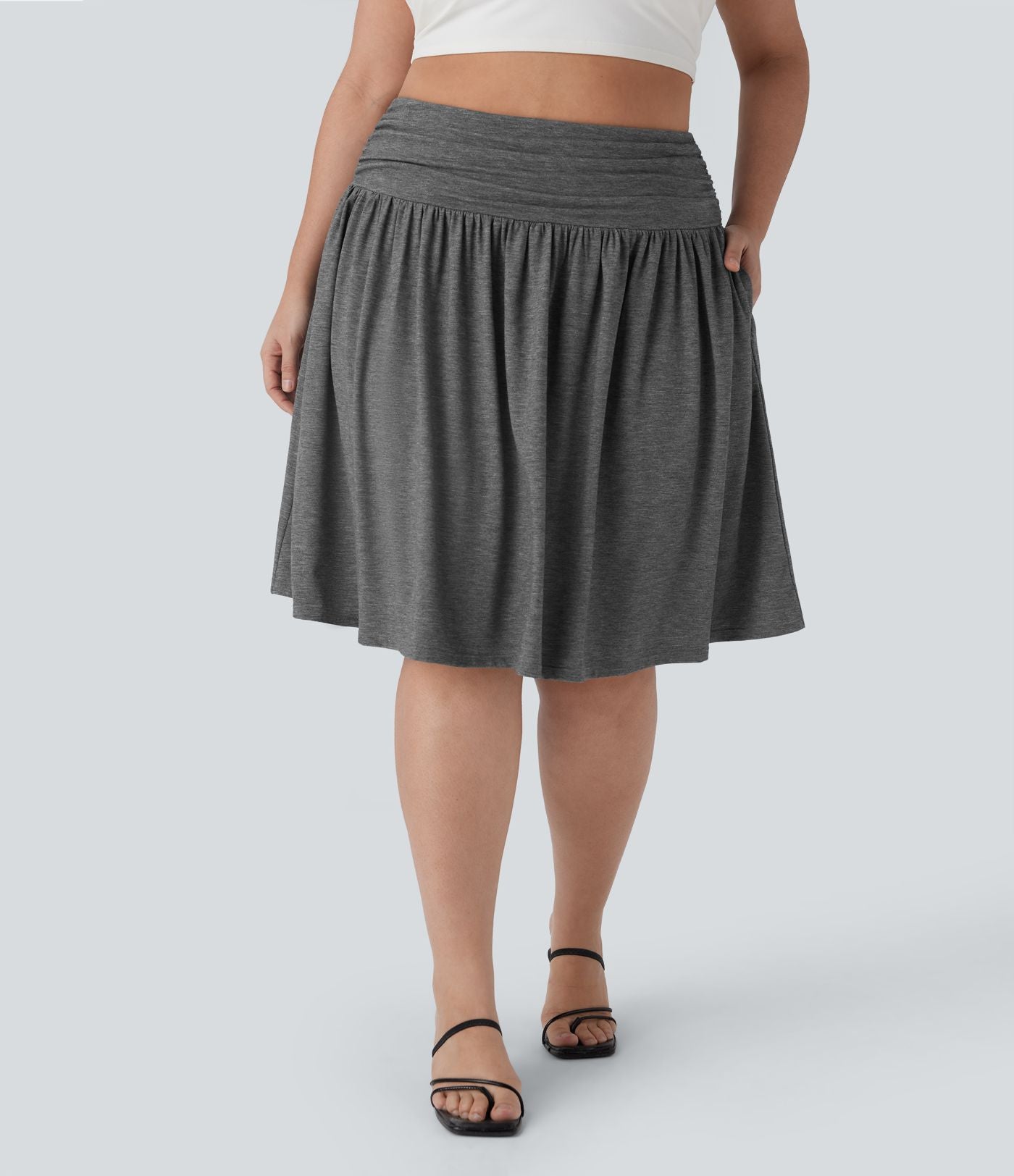 Jupe grande taille fluide froncée taille haute avec poches