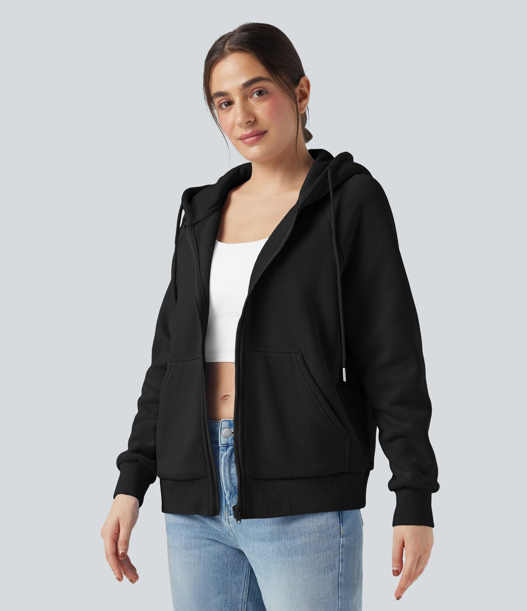 Sweat-shirt coton polaire à capuche cordon de serrage manches longues avec poches