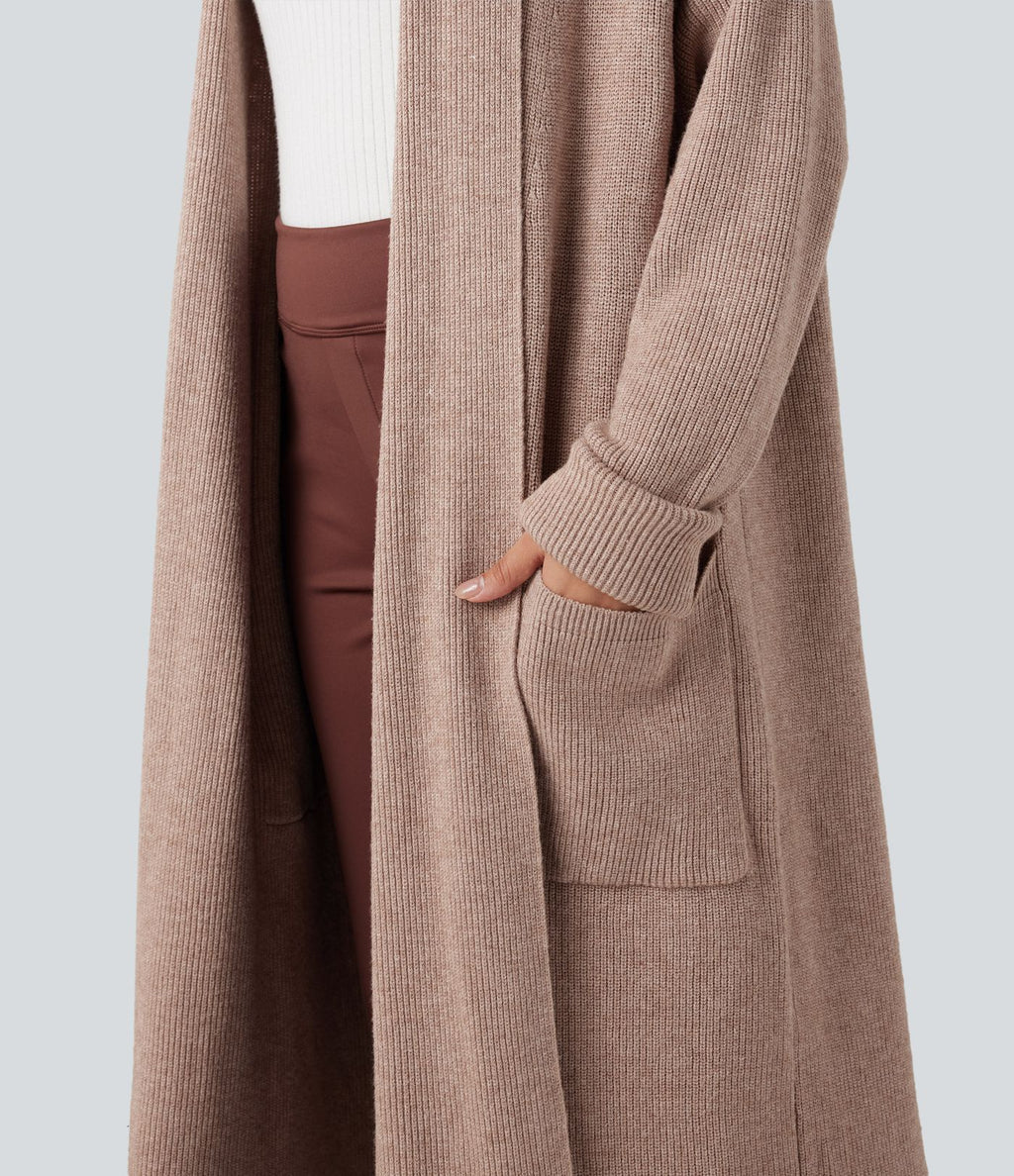 Cardigan long tailleur manches longues avec poches
