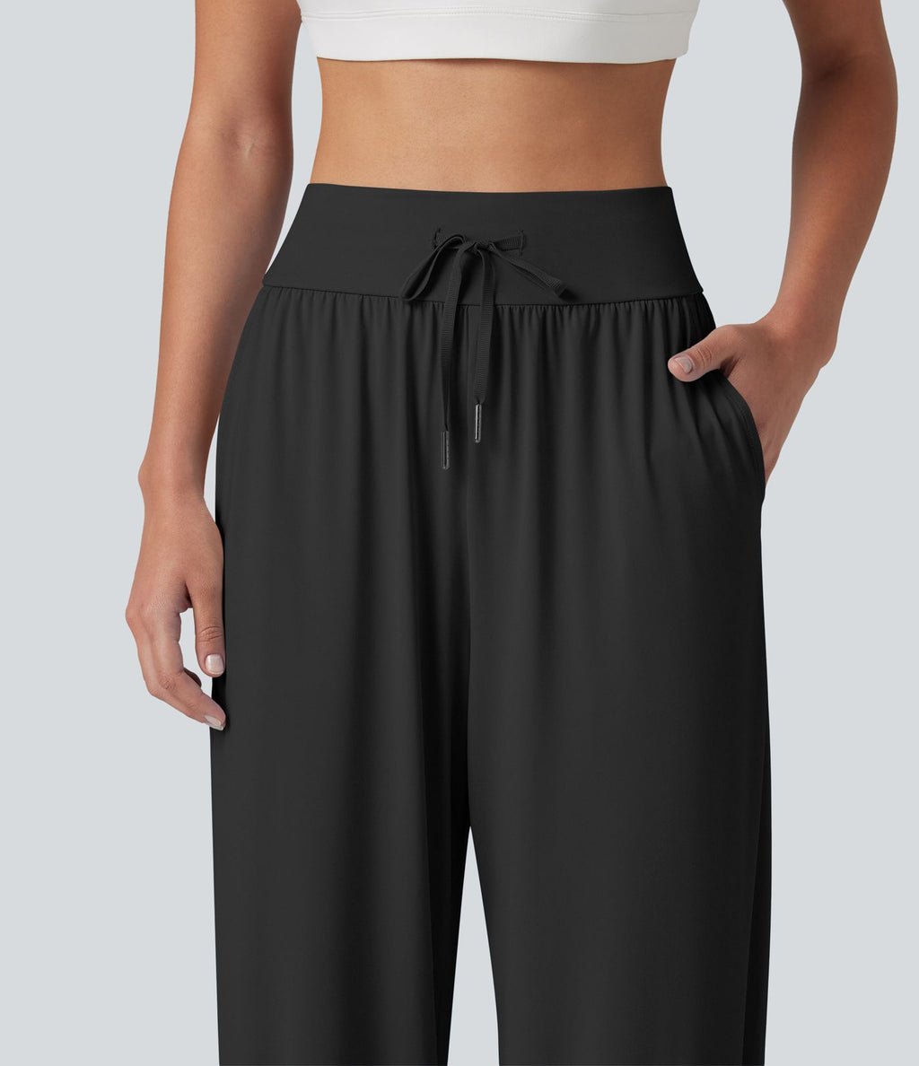 Jogging de sport taille haute effet frais InstantCool avec cordon de serrage, fentes, poches et séchage rapide, protection solaire UPF50+