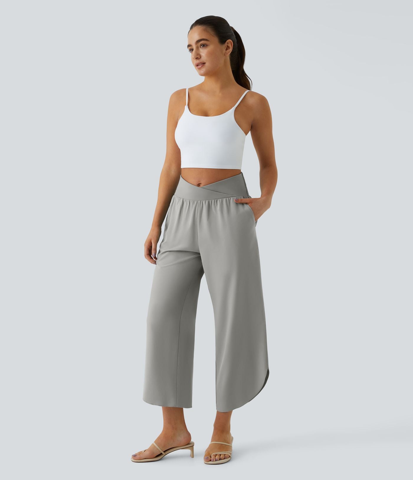 Breezeful™ Pantalon Fluide Vacances Séchage Rapide Taille Haute Croisée Poches Latérales Plissées Fente