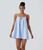 Robe courte à encolure nouée avec découpe et rayures