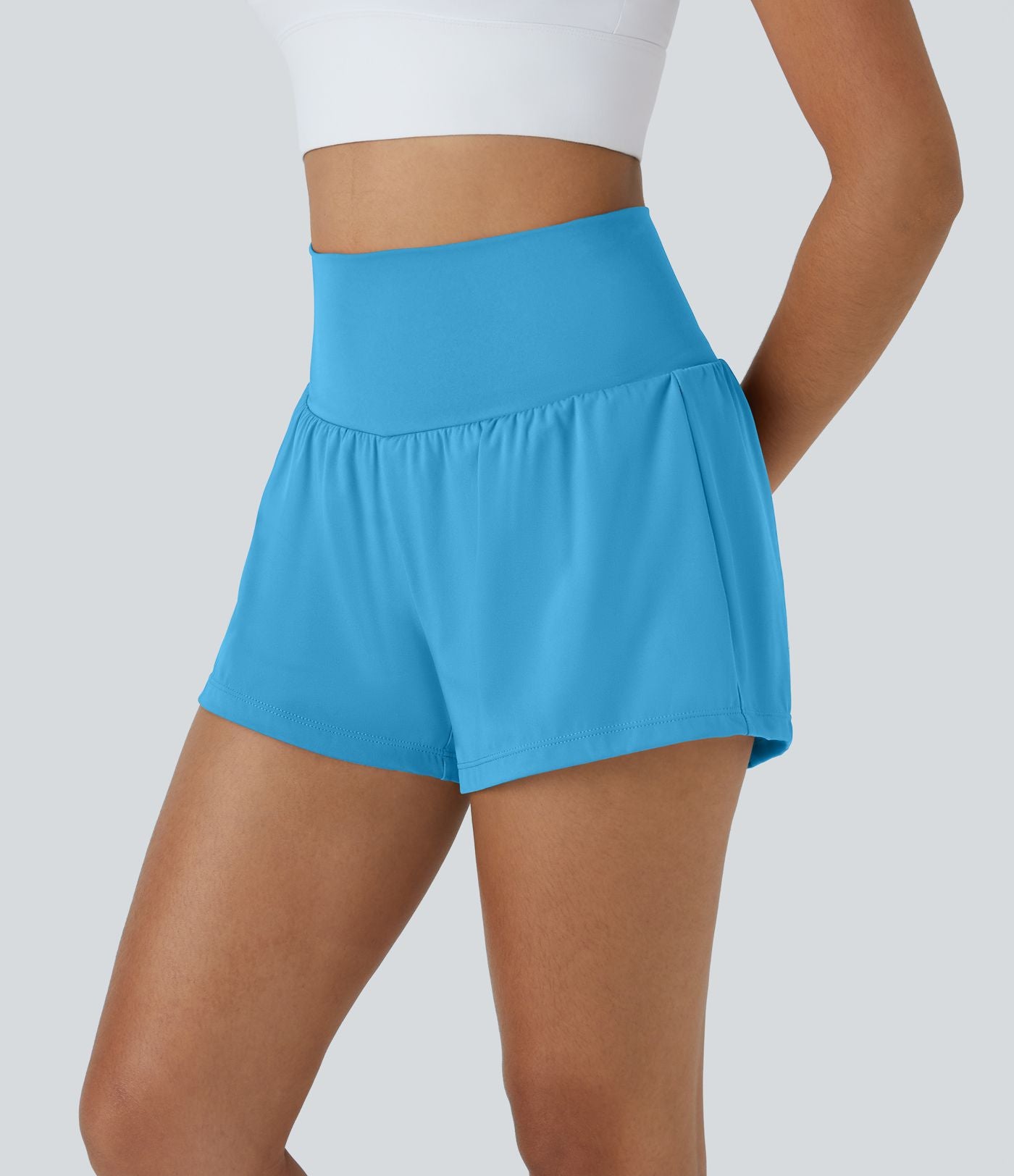 Short 7,5cm Yoga 2 en 1 Super Taille Haute Poches Arrière Poches Cachées Latérales