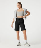 Short de sport SoftlyZero™ en peluche, taille haute, à cordon de serrage et poches