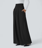 Halara Flex™ Pantalon Tailleur en crêpe taille très haute, plissé, jambes larges avec poches latérales