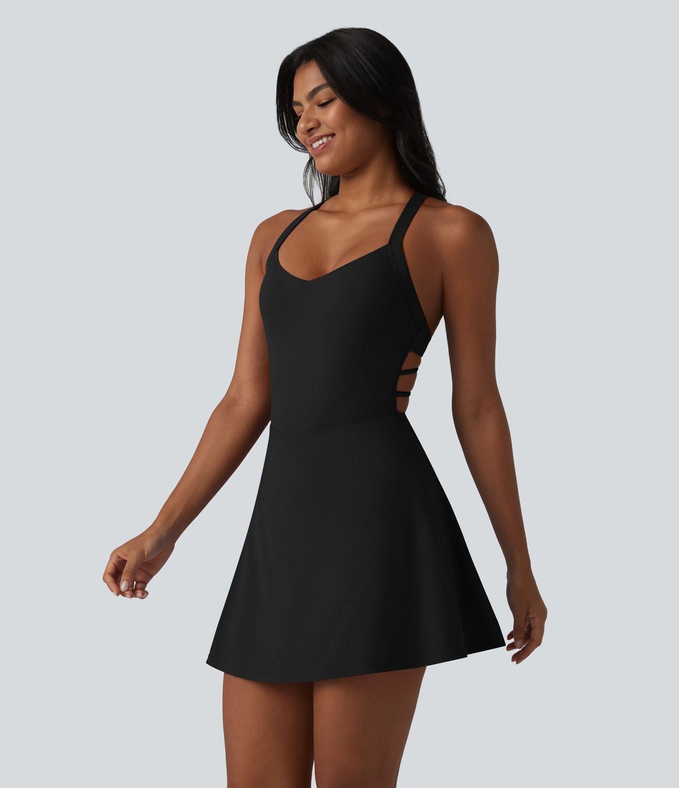 SoftlyZero™ Plush Robe sport mini de yoga 2-en-1 dos nageur croisé dos nu avec soutien-gorge intégré et poches - Easy Peasy