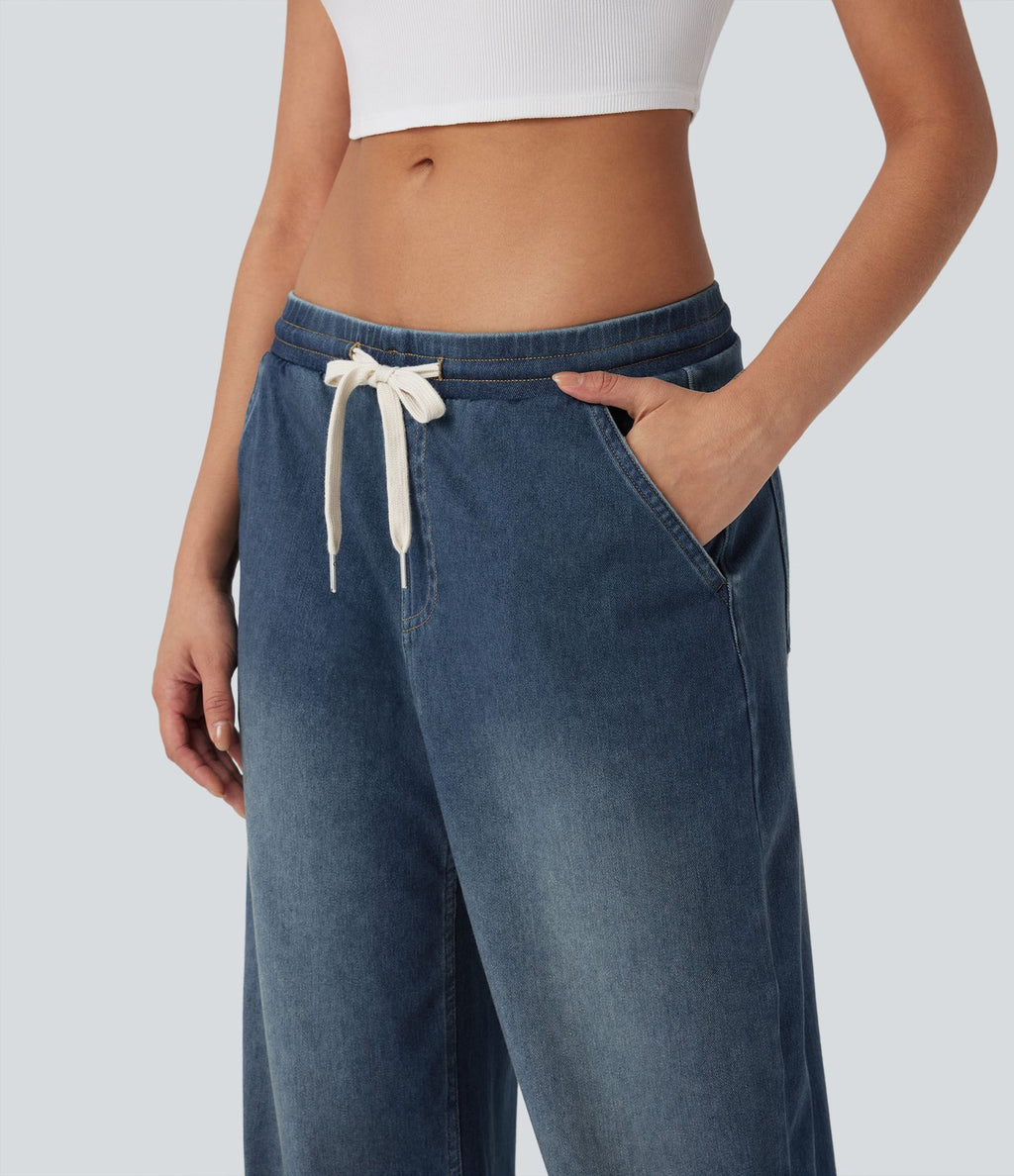 Jean ample en denim extensible à taille basse avec cordon Halara Flex™ avec multiples poches