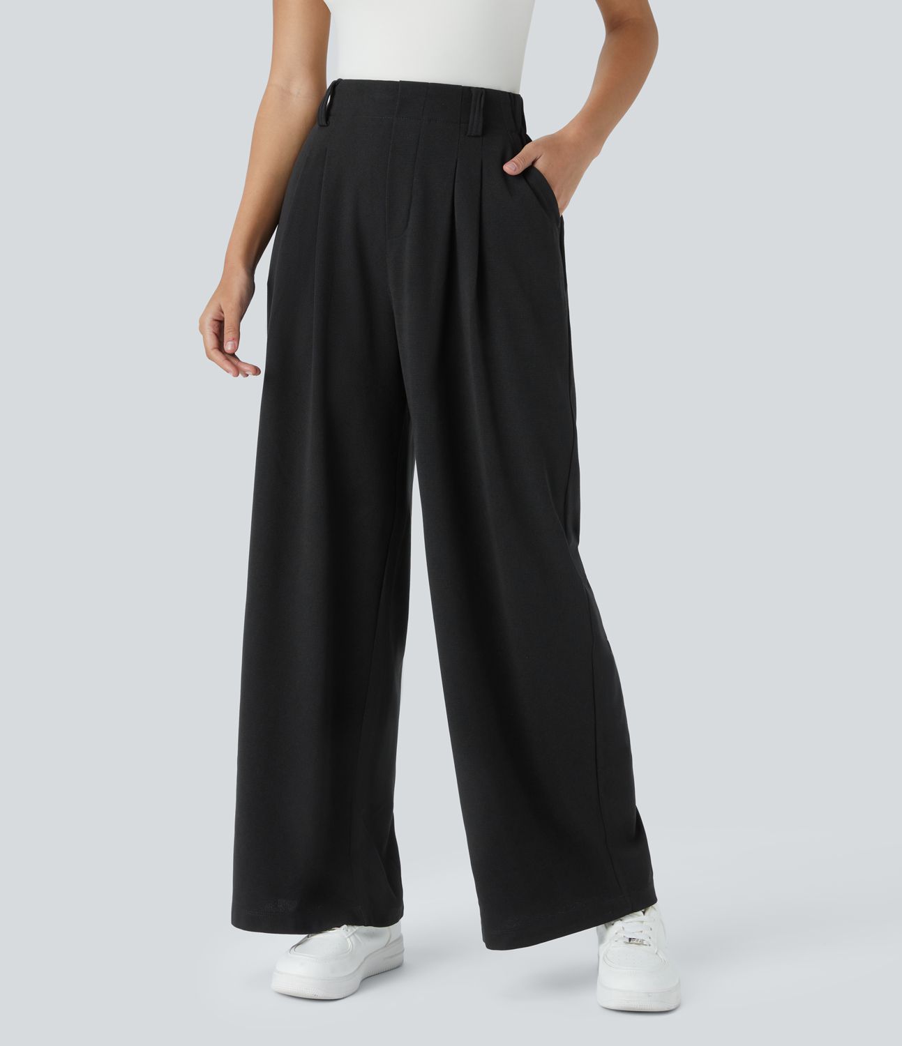 Pantalon Tailleur Large Fluide Halara Flex™ Gaufré Taille Haute Poches Latérales