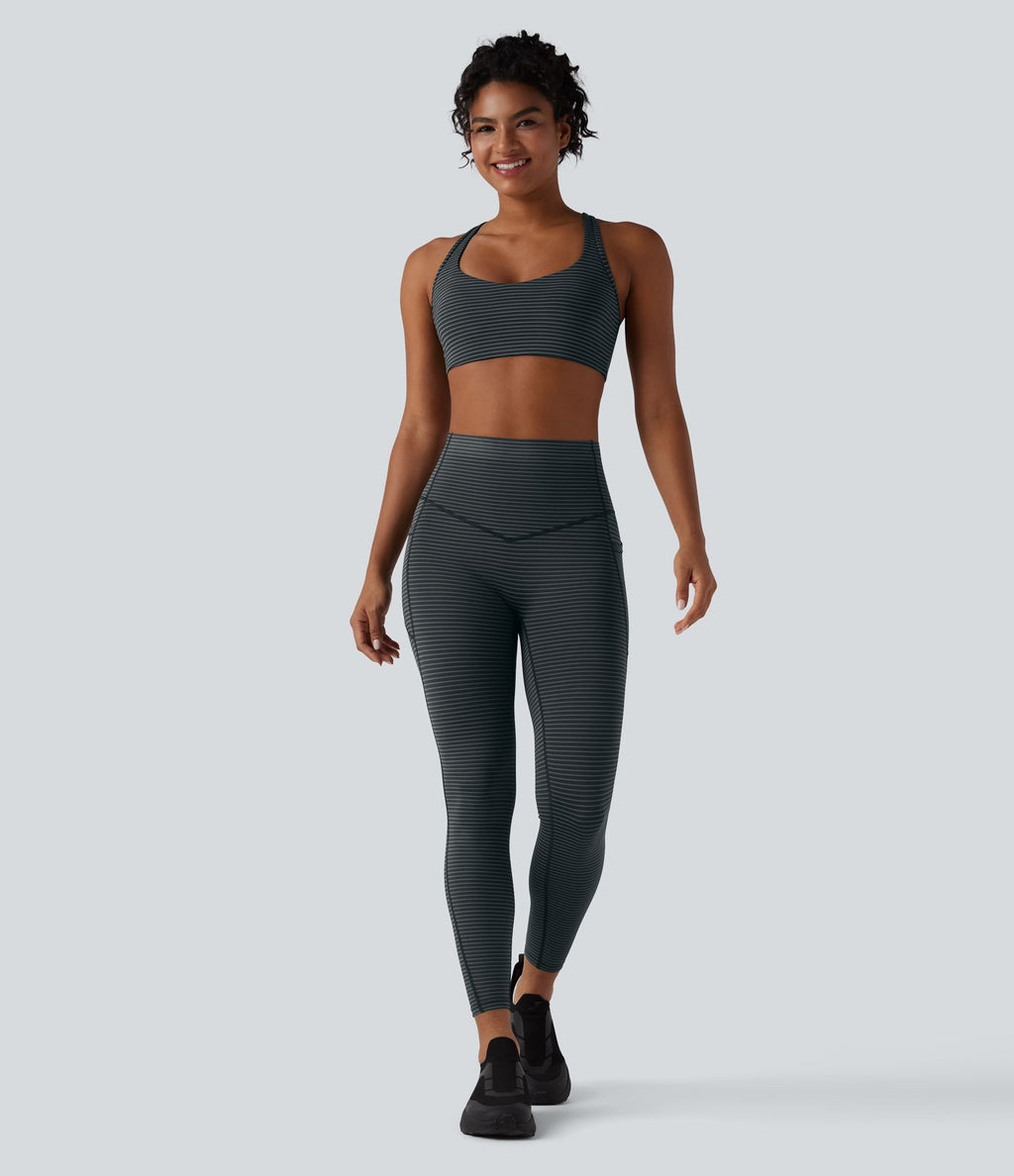 Brassière de sport d'entraînement soutien moyen dos nageur à rayures