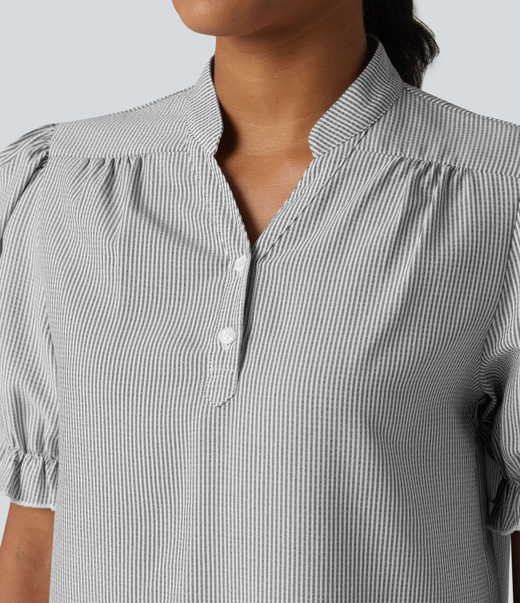 Chemise casual à rayures manches courtes bouffantes