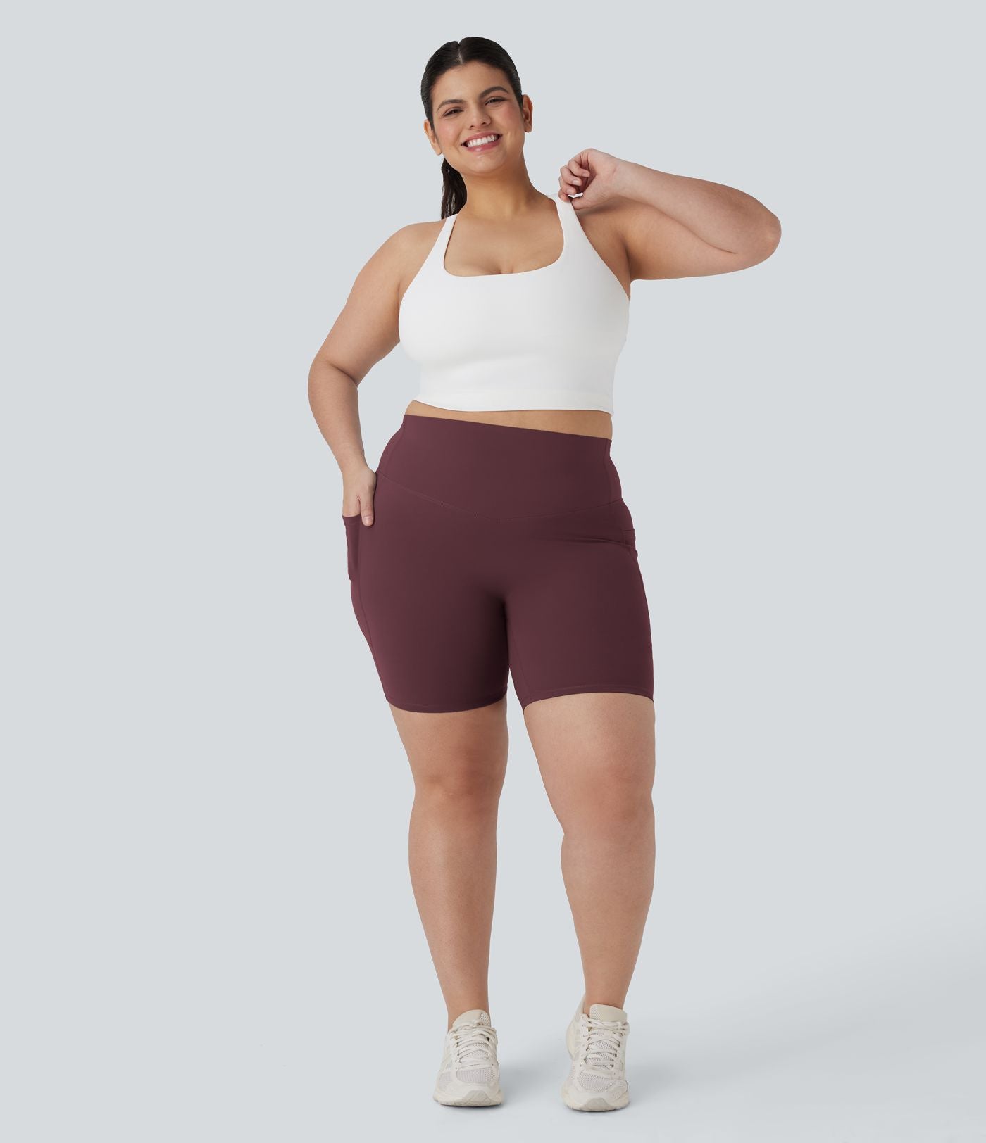 Short cycliste 17,5 cm d'entraînement gainant taille haute grande taille avec poches Halara UltraSculpt™