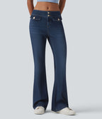 Halara Flex™ Jean évasé casual taille basse en lyocell drapé effet délavé, avec poches
