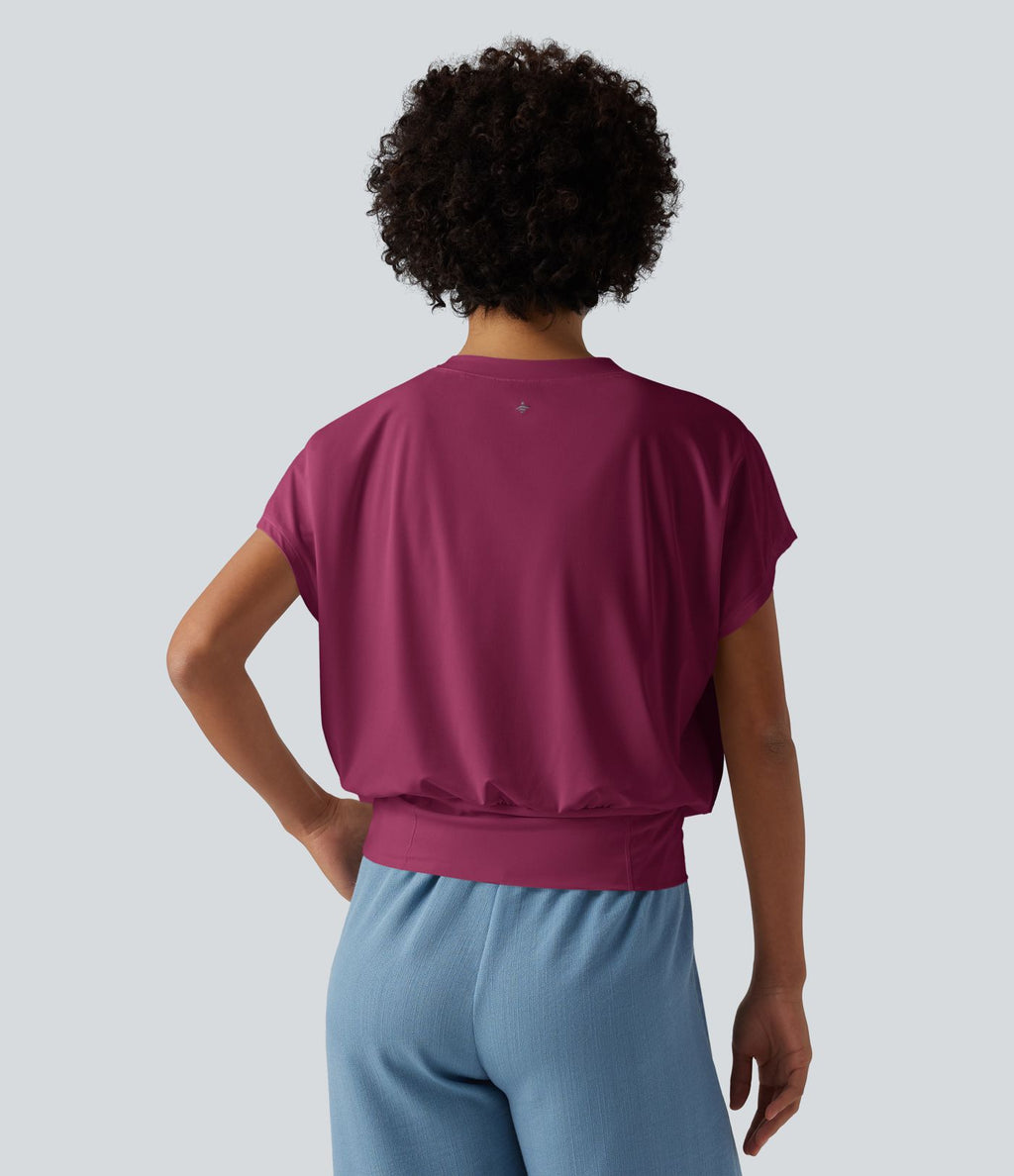 Haut de sport yoga oversize col V à manches courtes effet frais InstantCool à séchage rapide