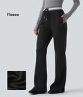 Pantalon jogging évasé molleton coton taille haute avec cordon de serrage, poches, empiècements contrastés et ourlet fend