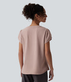 Blouse de travail col V manches pétales courtes