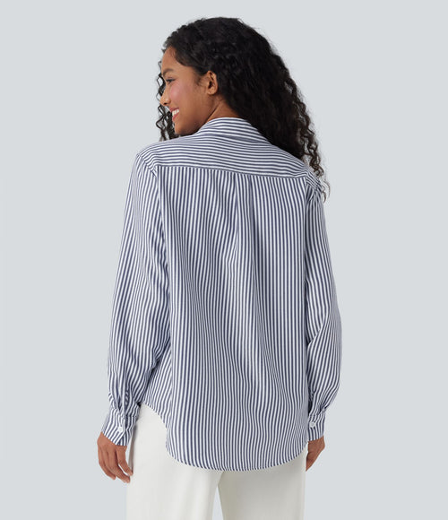 Chemise décontractée manches longues à rayures ourlet arrondi