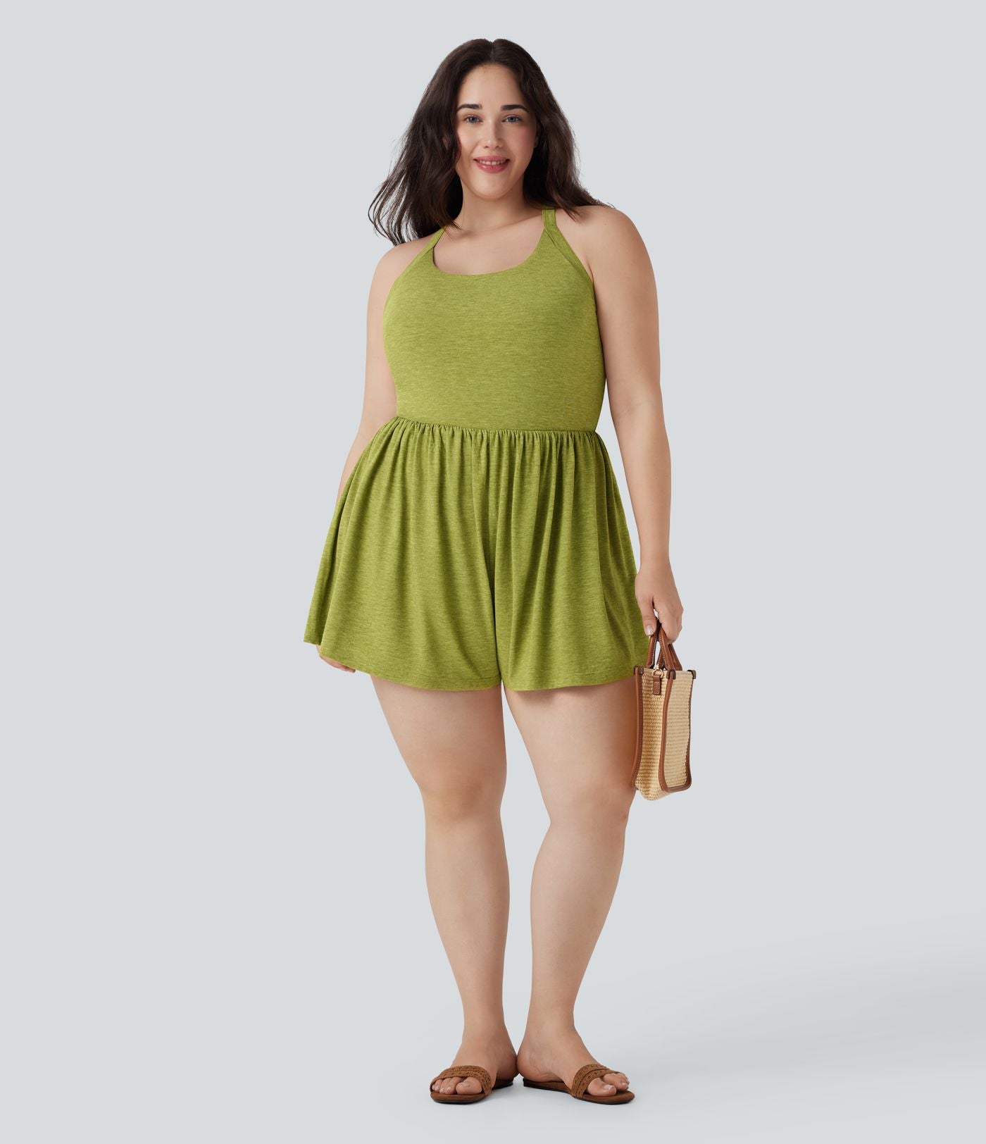 Combinaison-short de séjour grande taille 2-en-1 dos nu torsadée avec poches - Easy Peasy Edition