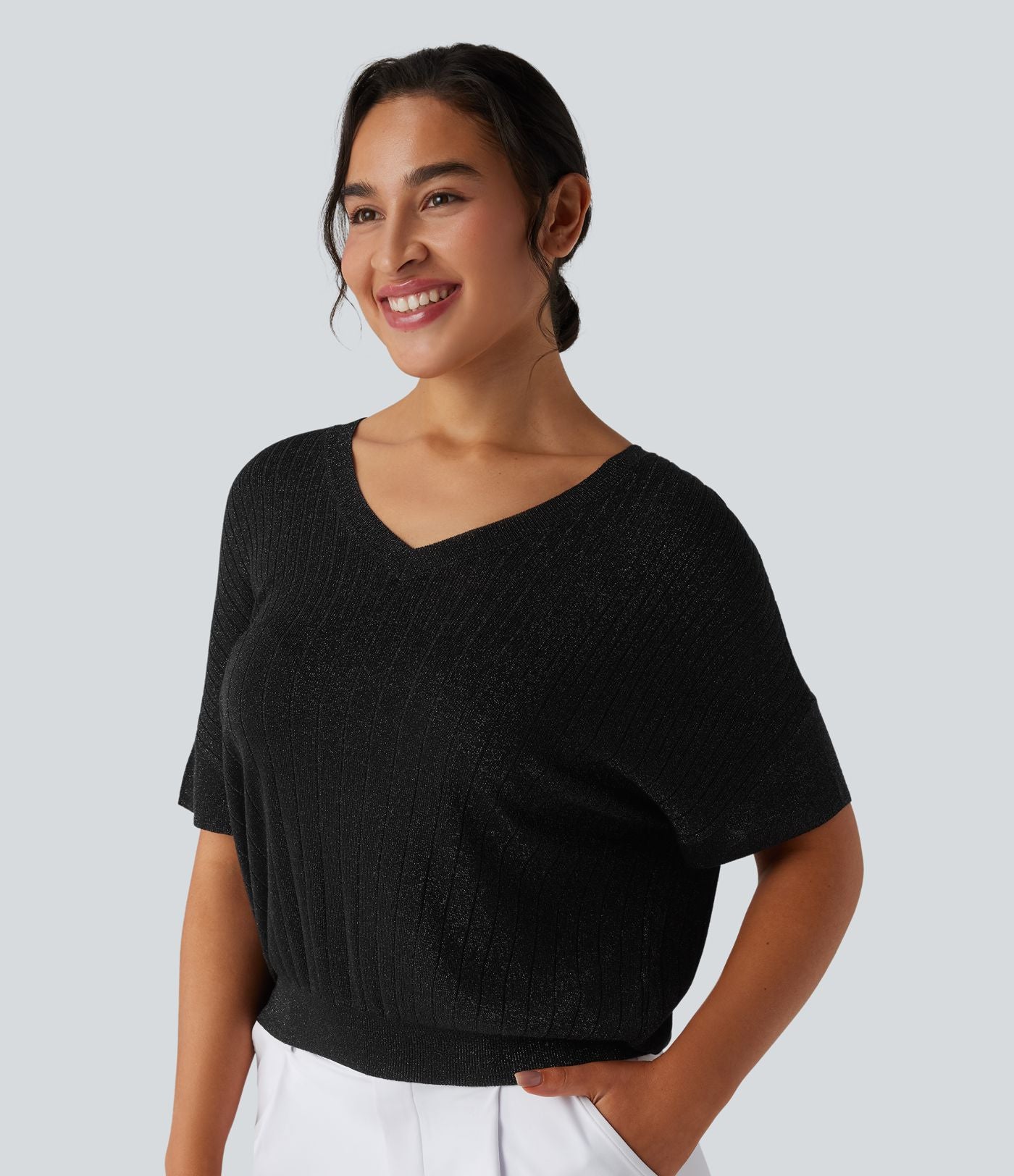 Pull de travail col V manches courtes