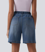 Halara Flex™ Short ample plissé en denim taille haute avec poches