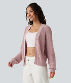 Cardigan décontracté en maille tricotée col V manches longues