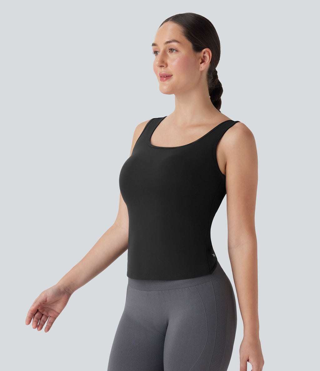Débardeur yoga col U croisé longueur étendue E-G