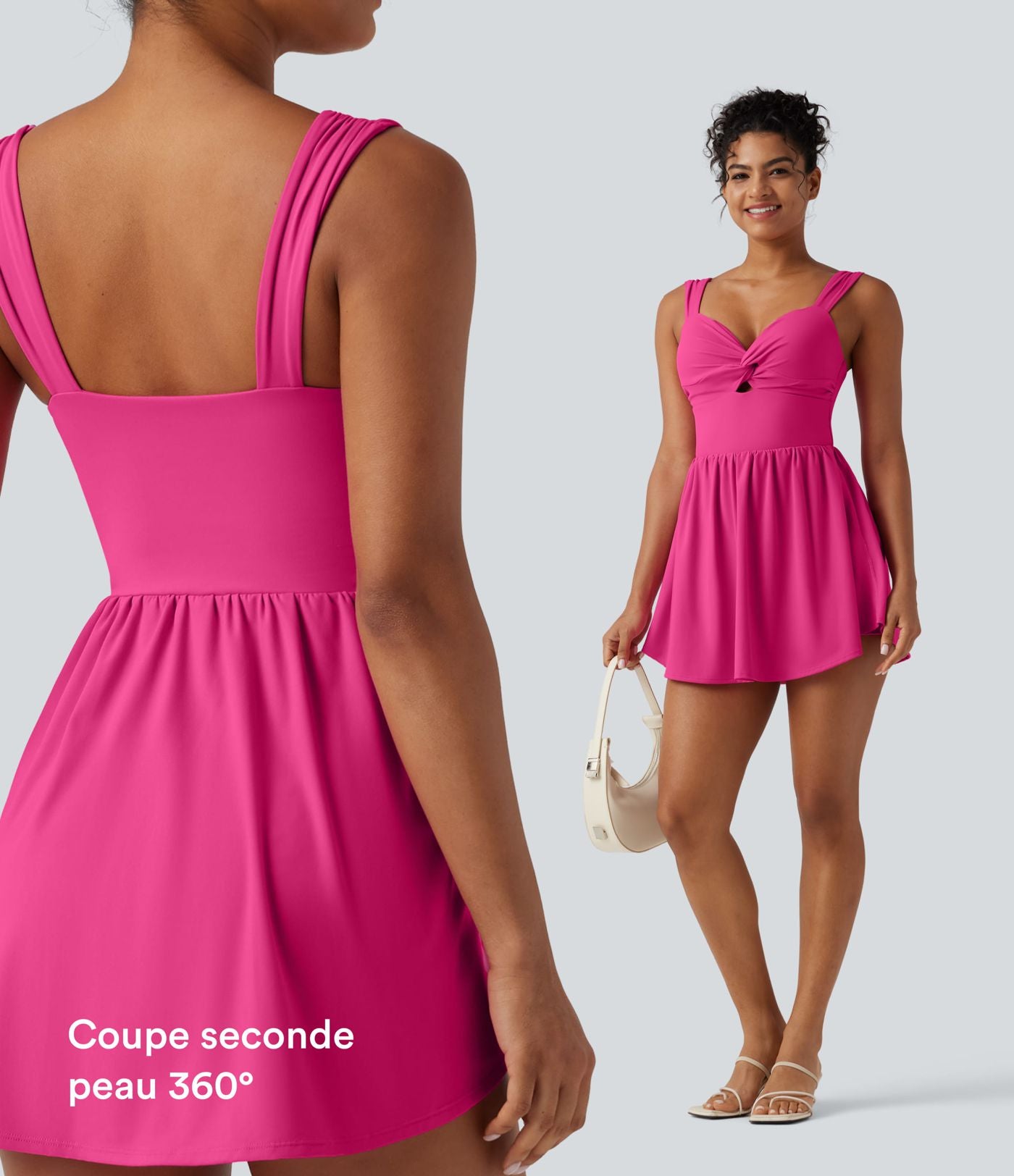 Robe casual micro-mini 2-en-1 avec brassière intégrée et décolleté cœur en SoftlyZero™ Plush avec poche - Édition Easy Peasy