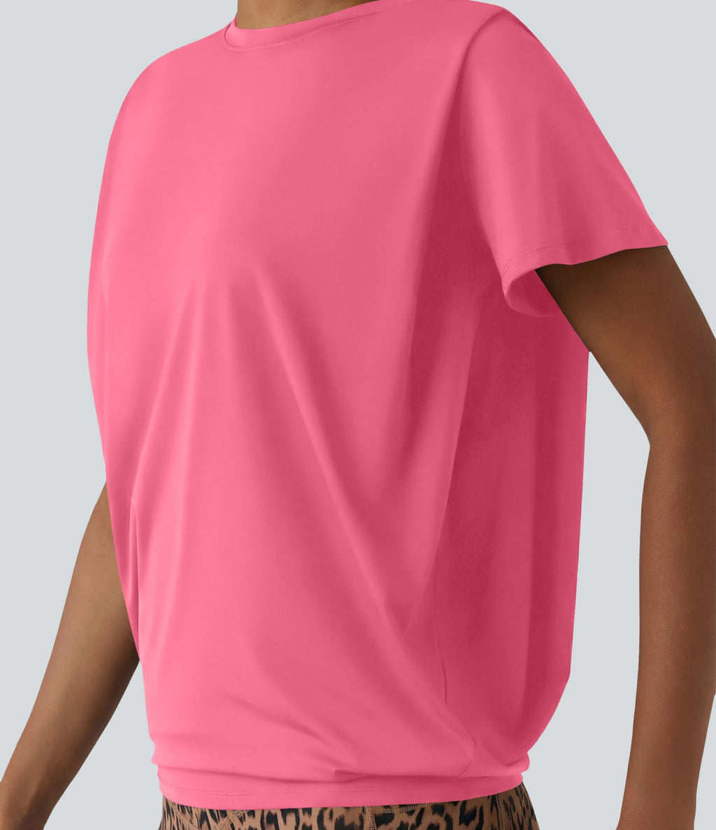 Haut de sport col rond manches courtes effet frais InstantCool avec fronces, protection solaire UPF50+