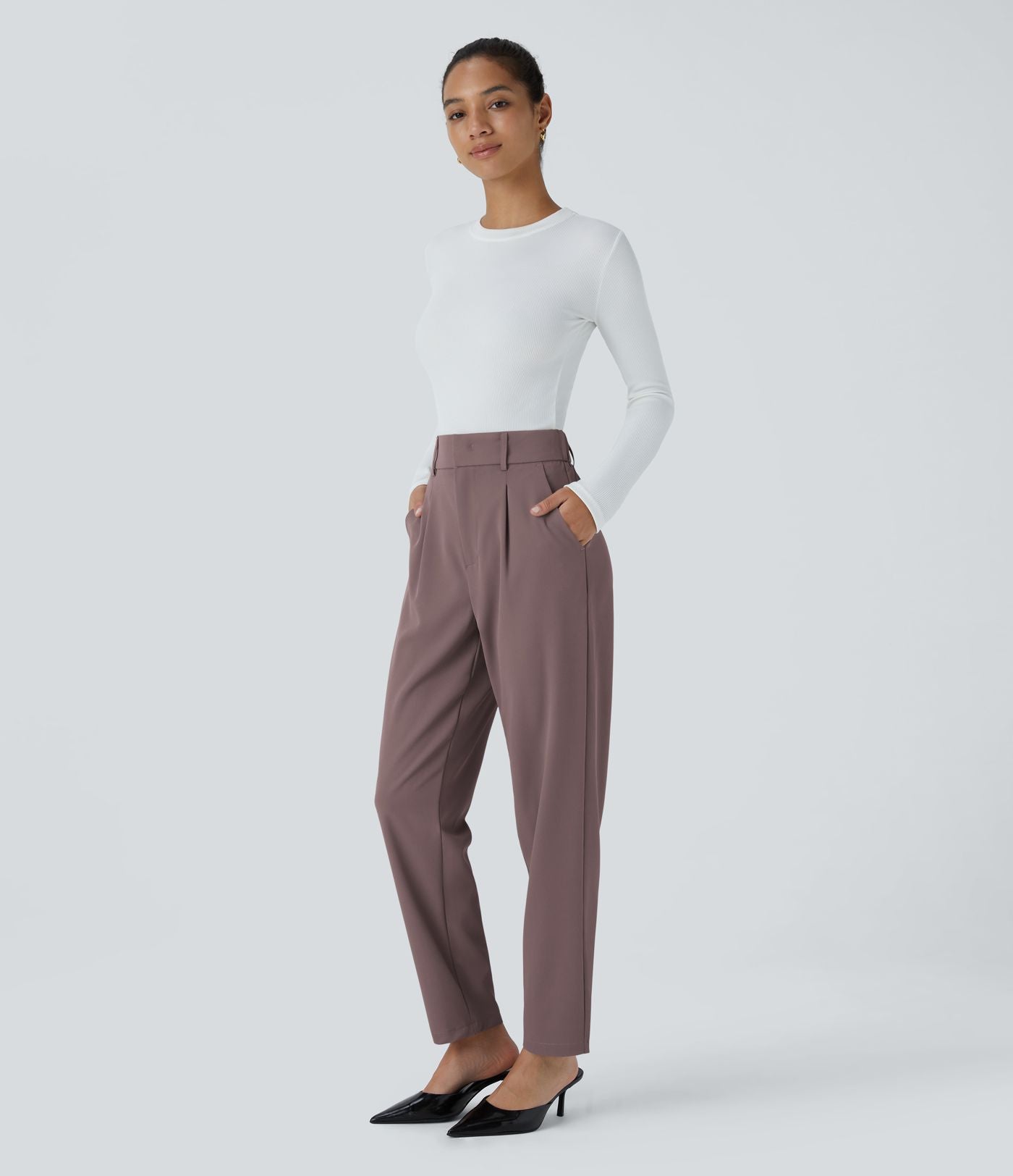 Pantalon tailleur Halara Flex™ fuselé uni, taille haute, avec poches