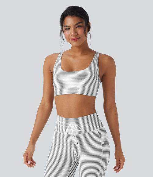 Brassière de sport yoga soutien léger col U à découpes rayé bonnets A-C