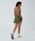 Robe de sport danse 2-pièces SoftlyZero™ Plush double bretelles caraco avec poche A-D