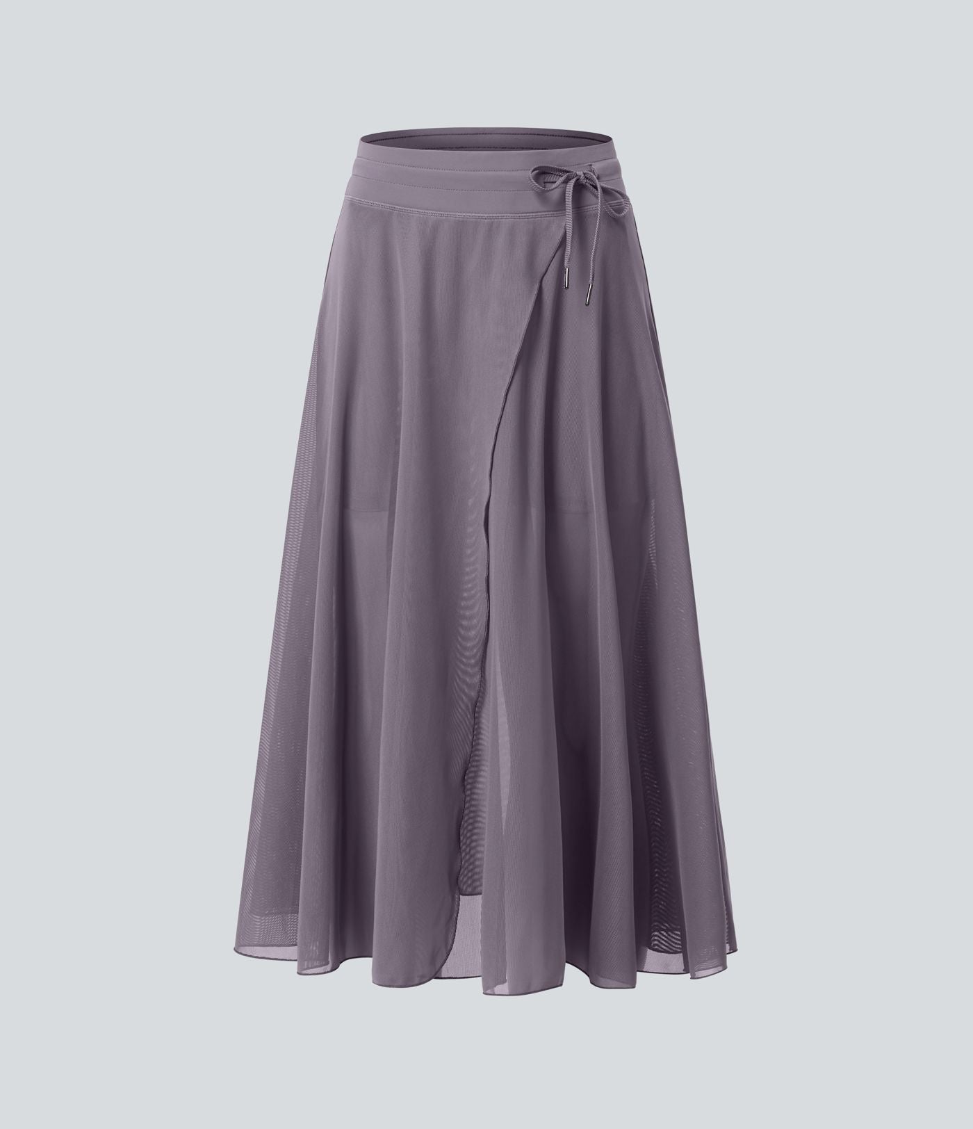 Jupe Casual Évasée Mesh Mi-Longue Fuide 2 en 1 Contrastée Taille Haute Cordon Poche Latérale